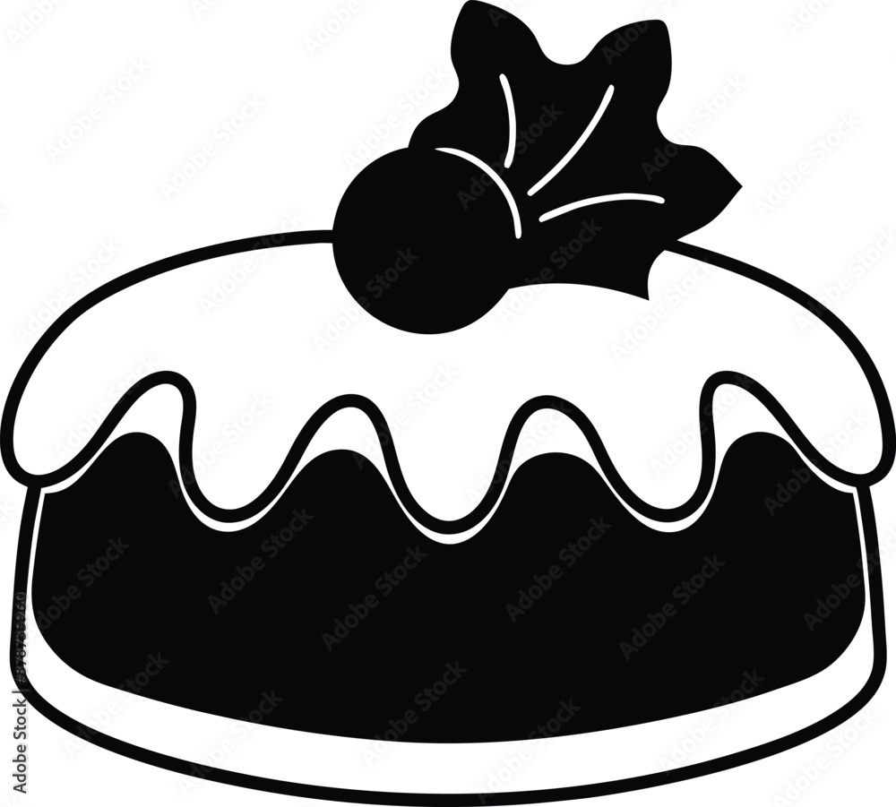 christmas cake illustration black and white. dessert, christmas, celebration, cake, holiday, bakery, festive christmas cake illustration black and white. dessert, christmas, celebration, cake, holiday, bakery, festive