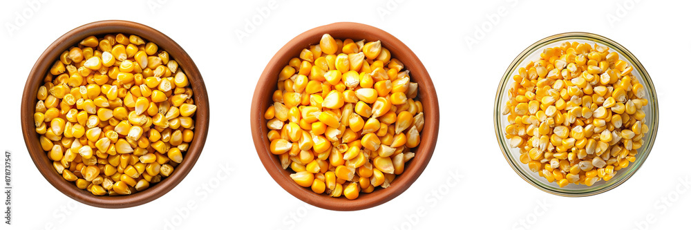 bowl of corn kernels, top view isolated on transparent png background bowl of corn kernels, top view isolated on transparent png background