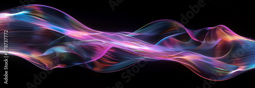 Abstrakcyjne tło - nowoczesna neonowe fale z cieniem i kolorowym światłem na czarnym tle. Olejne dynamiczne smugi na tkaninie	