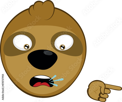 vector illustration face bear sloth character animal cartoon, with a gesture of the index finger of the hand accusing and condemning