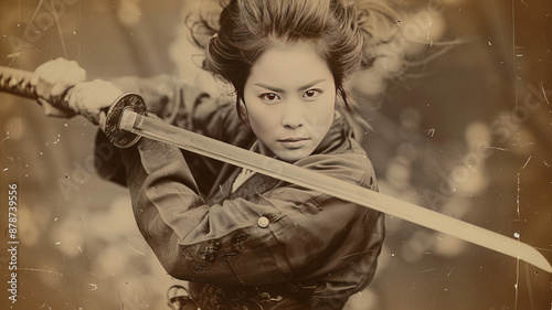 female samurai with katana, Japan.generative ai photo