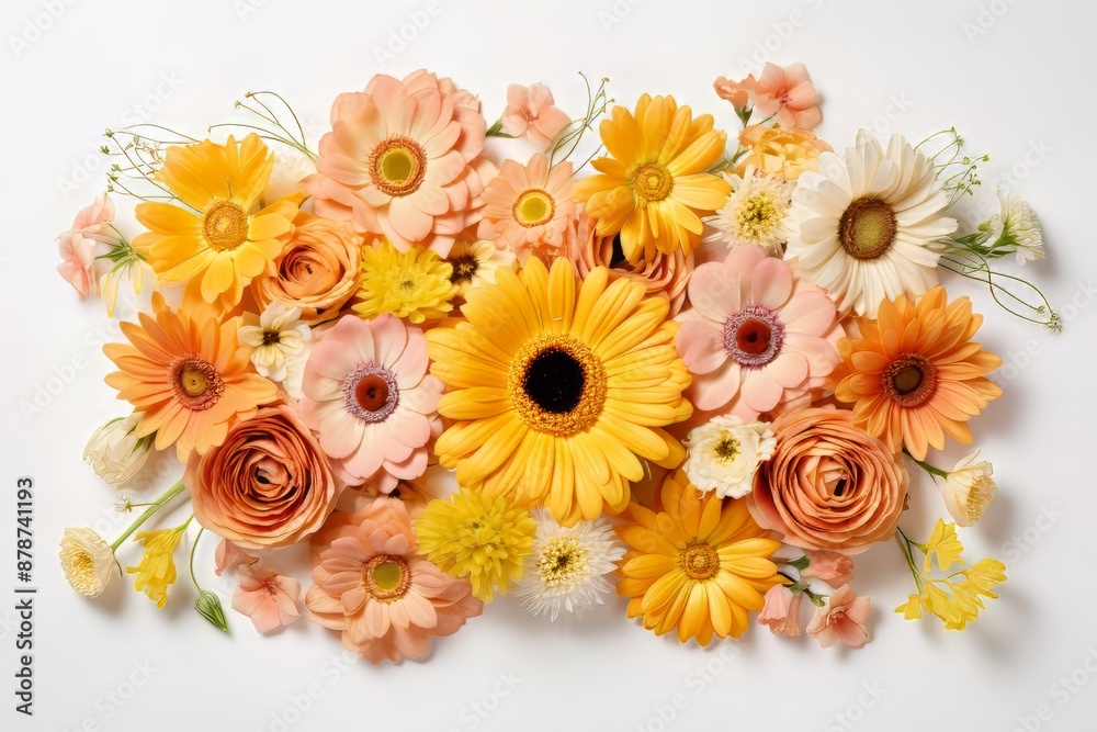 Naklejka premium Natural Elegance Mismatched Patterns in Light Pink and Orange Floral Composition.jpeg