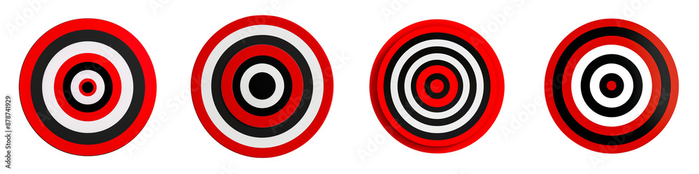 set of A red, black, and white small circle bullseye, 2D gradient on a transparent background set of A red, black, and white small circle bullseye, 2D gradient on a transparent background