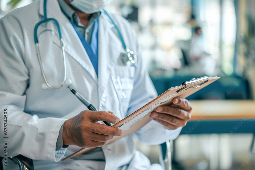 Physician writing on clipboard, prioritizing personalized care in medical consultation