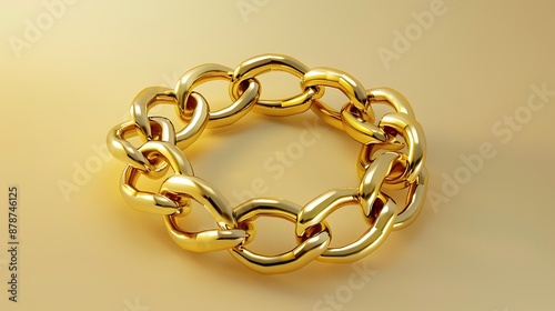 Golden chain shape modern bracelet very detailed and realistic shape light yellow background