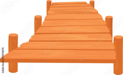 Cartoon wooden pier leading to the water, isolated on white background