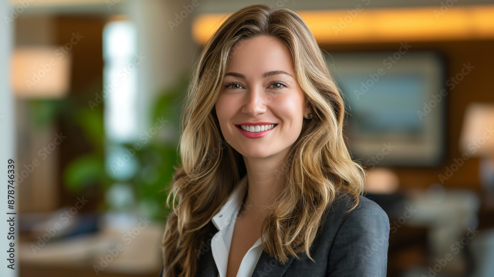 Smiling female financial advisor in the office , a female employee at company Smiling female financial advisor in the office , a female employee at company