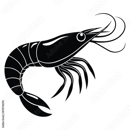Shrimp silhouette, Prawn cut-out vector icon black and white