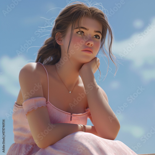 Young girl in a pink dress