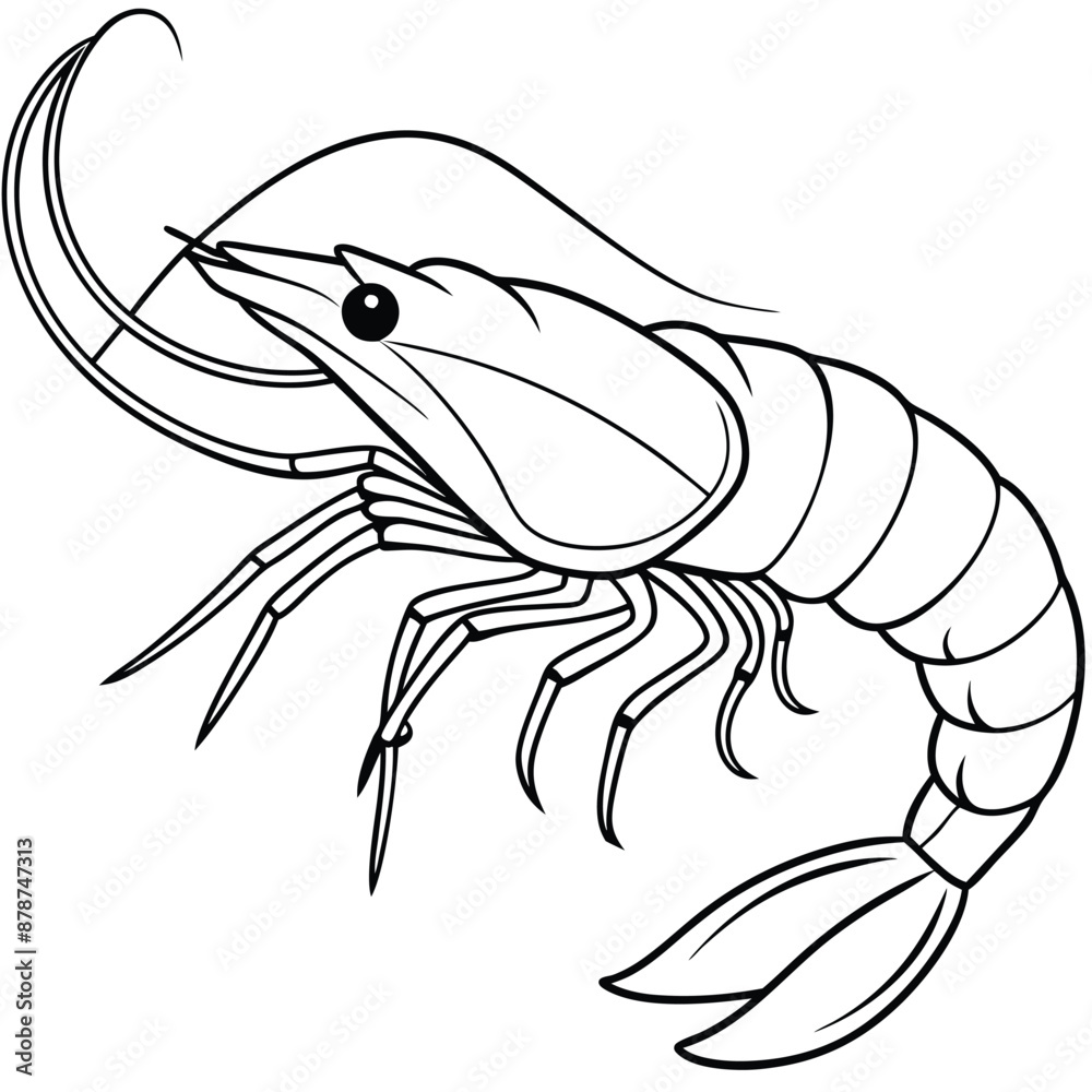 Shrimp silhouette, Prawn cut-out vector icon black and white Shrimp silhouette, Prawn cut-out vector icon black and white