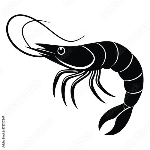 Shrimp silhouette, Prawn cut-out vector icon black and white