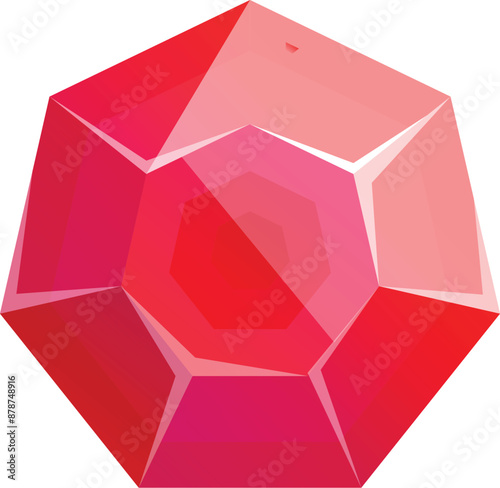 Red gemstone shining with bright vivid facets on white background