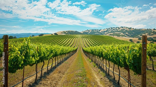 Wallpaper Mural Picturesque vineyard with rows of grapevines under a bright sky, ideal for a wine-tasting travel destination  Torontodigital.ca