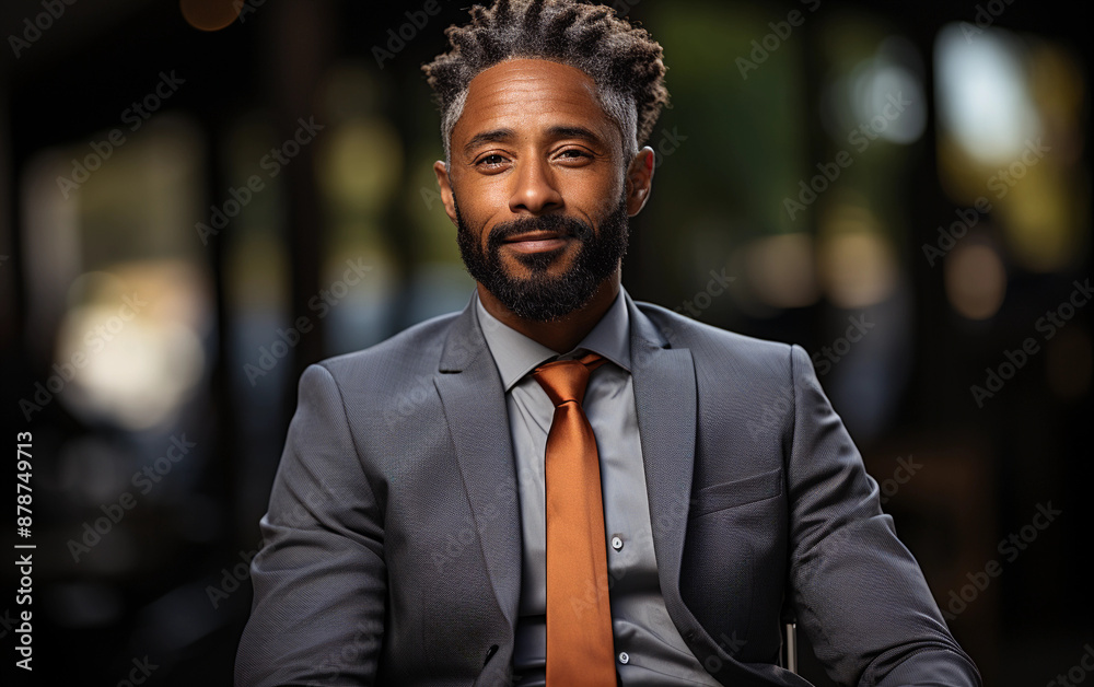A man wearing a suit and tie with a big smile on his face. He is sitting in a chair