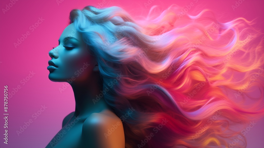 custom made wallpaper toronto digitalPortrait of a Woman with Flowing Colorful Hair in Neon Lighting