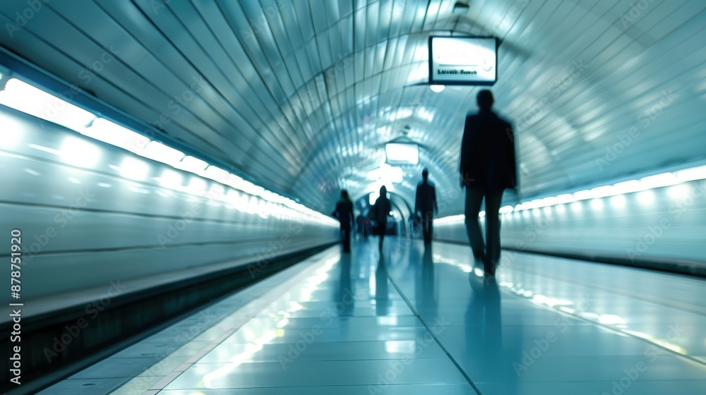 People walking through a modern underground passageway