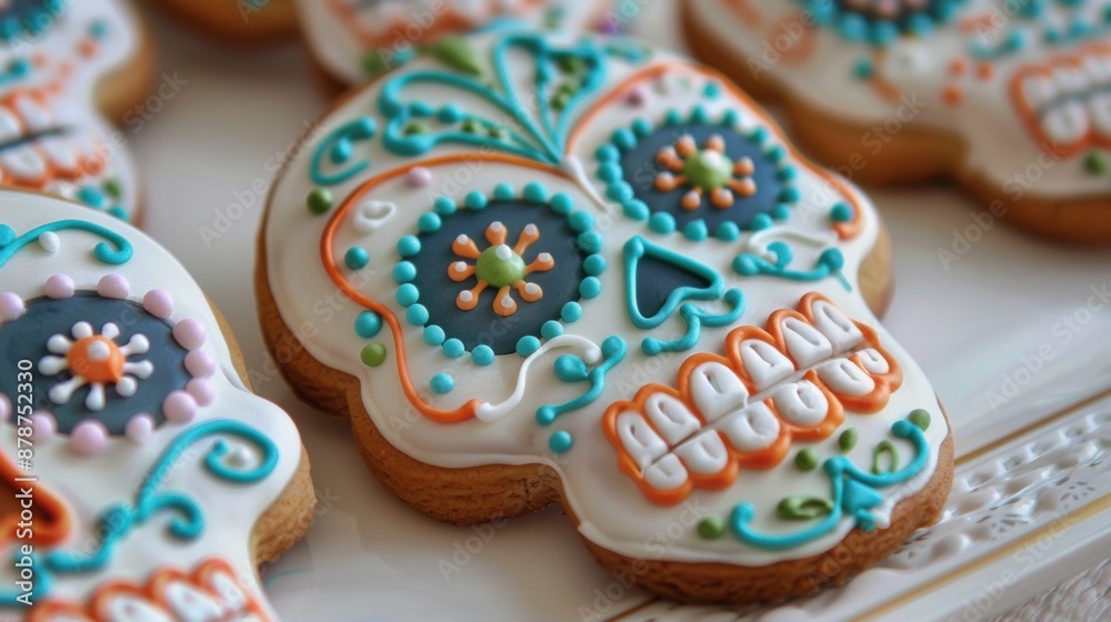 Decorated sugar skull cookies for day of the dead celebration Decorated sugar skull cookies for day of the dead celebration