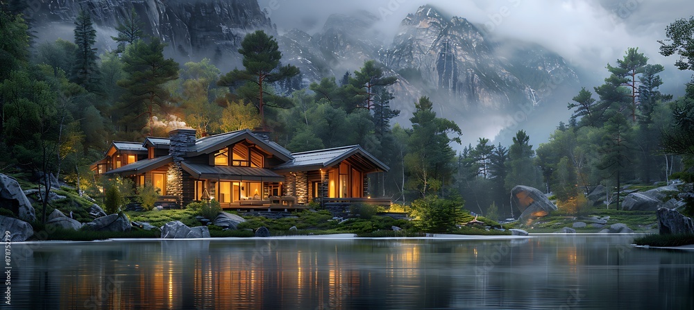 Naklejka premium Real estate visual depiction of a Mountain Cabin contract highlighting key terms and conditions for buyers