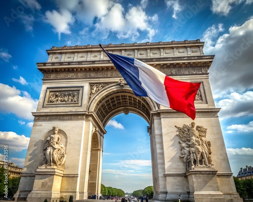 french flag at arc de triomphe during bastille day