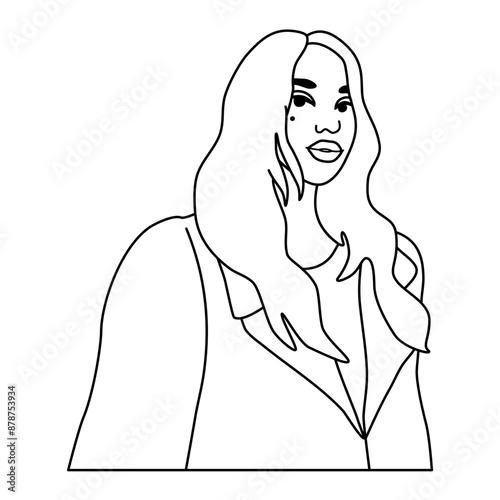Woman portrait in simple linear style. Beautiful girl avatar.