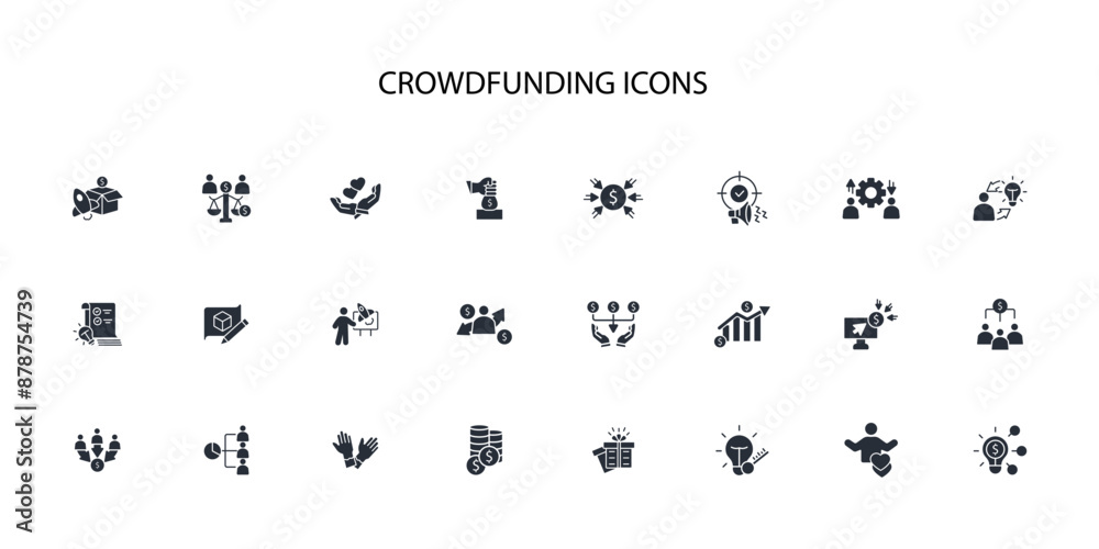 Crowdfunding investment icon set.vector.Editable stroke.linear style sign for use web design,logo.Symbol illustration. Crowdfunding investment icon set.vector.Editable stroke.linear style sign for use web design,logo.Symbol illustration.