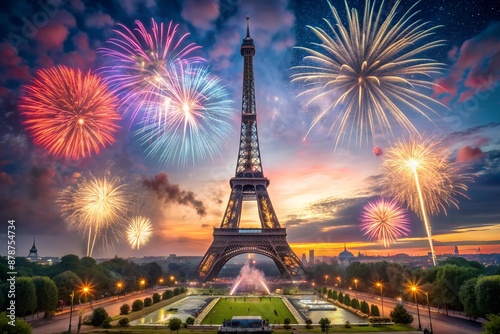 Eiffel tower with fireworks, celebration of the New Year in Paris, France photo