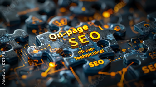 A puzzle with interlocking pieces labeled 