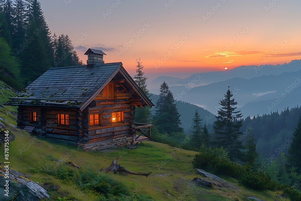 Fototapeta premium Property infographic explaining the real estate agent benefits of owning a Mountain Cabin highlighting market value and investment potential