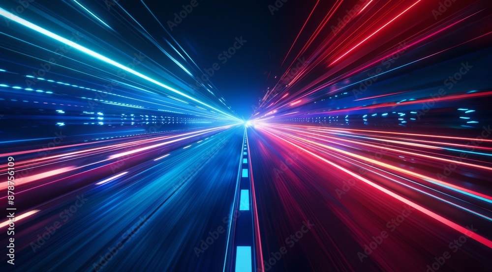 Abstract red and blue glowing light speed lines background with blur effect Abstract red and blue glowing light speed lines background with blur effect