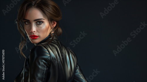 Woman in Leather Jacket Posing