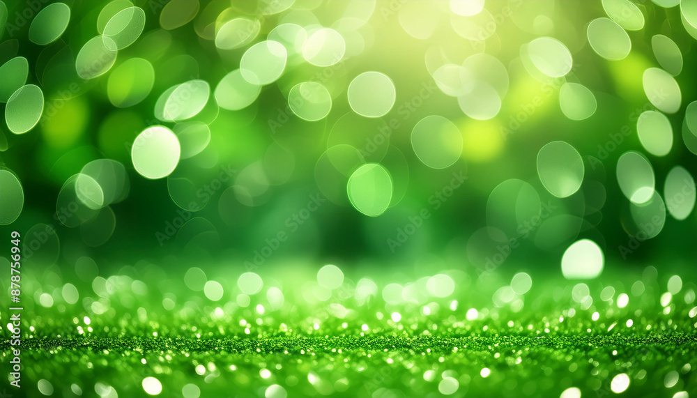 Glittery vibrant green background with dreamy bokeh effect. Abstract festive backdrop. Glittery vibrant green background with dreamy bokeh effect. Abstract festive backdrop.