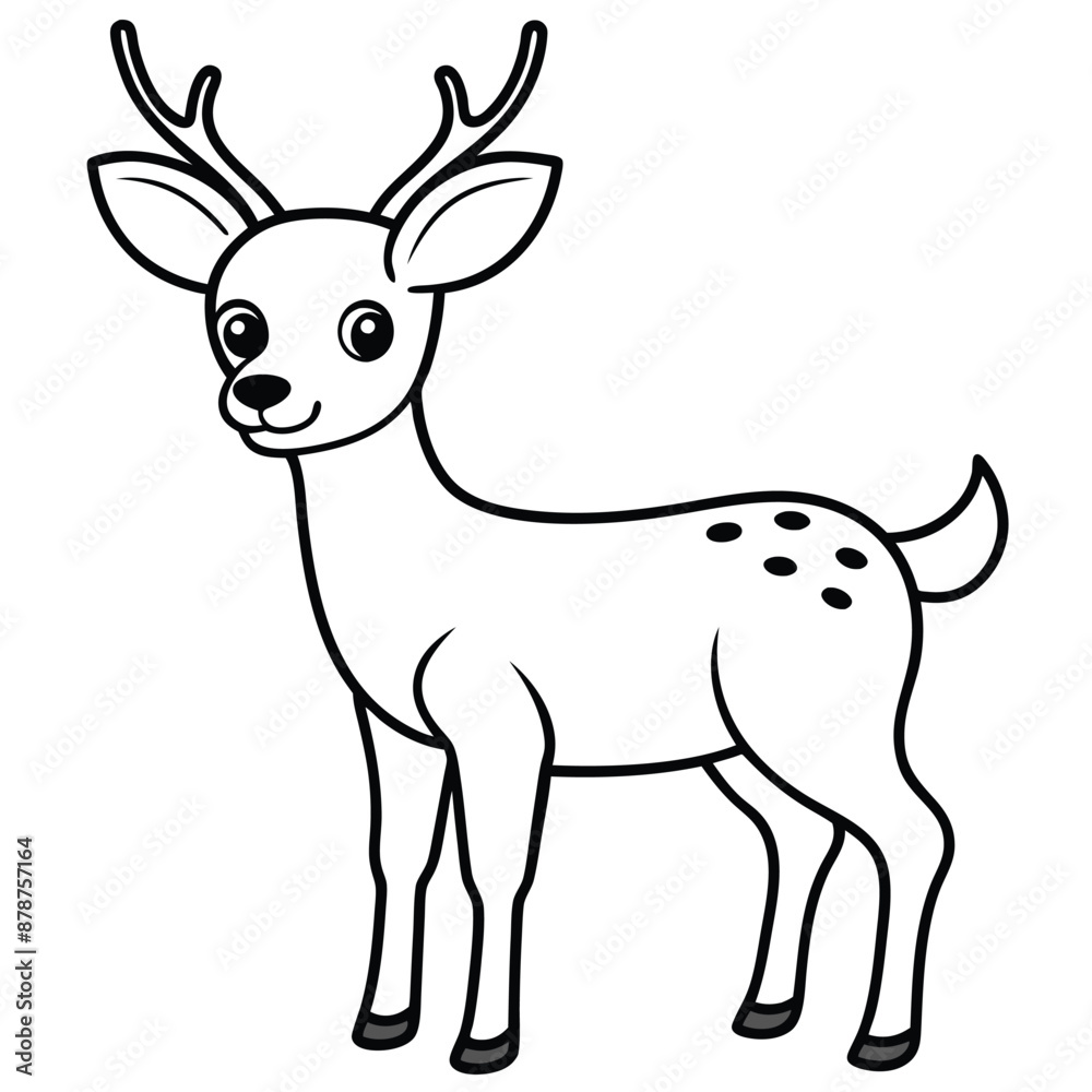 Fototapeta premium Funny Cartoon Deer Silhouette vector illustration black and white 