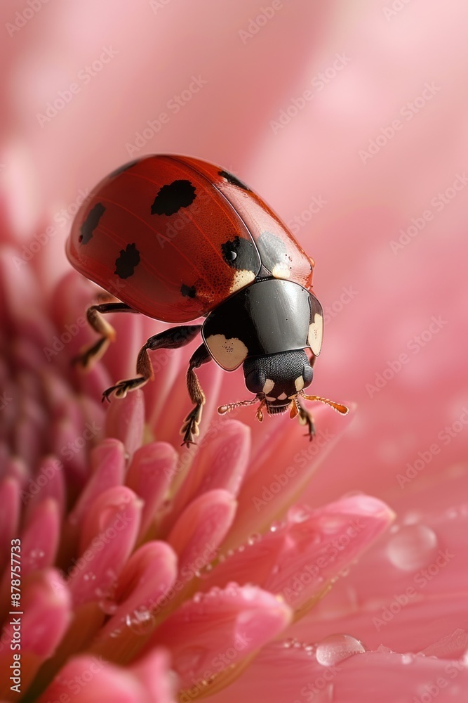 Obraz premium Ladybug on Pink Flower Petal