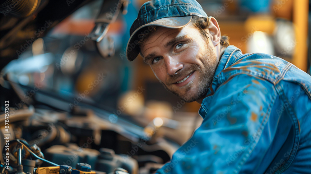 A car mechanic at the workplace. Smiling at the camera A car mechanic at the workplace. Smiling at the camera