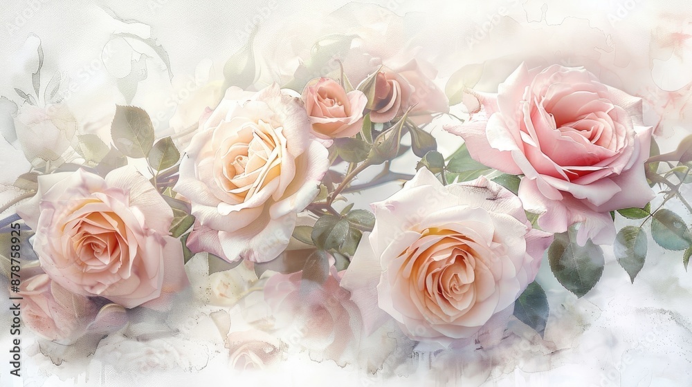 Stunning roses on white backdrop with soft pastel colors perfect for Mother s Day card Stunning roses on white backdrop with soft pastel colors perfect for Mother s Day card