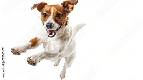 Happy jack russell terrier dog jumping in the air