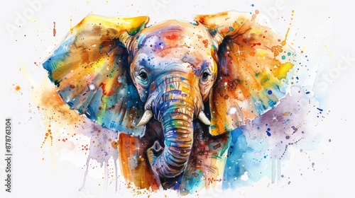 Fototapeta Naklejka Na Ścianę i Meble -  Colorful Elephant Watercolor Artwork