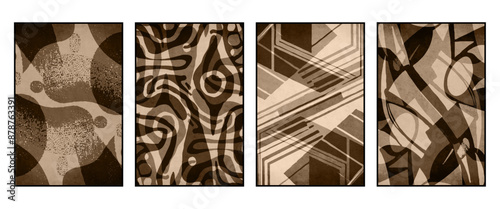 Set of 4 Abstract illustration in vintage style. For use in graphics, for wall decor. .