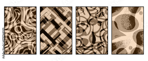 Set of 4 Abstract illustration in vintage style. For use in graphics, for wall decor. .