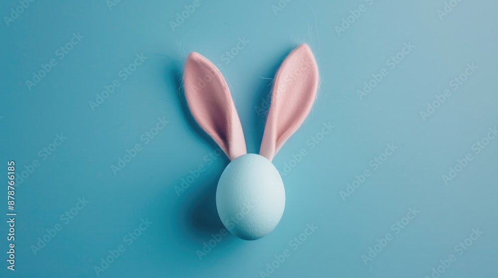 Minimalist Easter Bunny Ears Egg on Blue Background Card Minimalist Easter Bunny Ears Egg on Blue Background Card