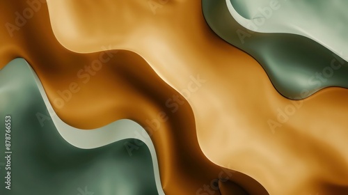 Abstract Background, a dynamic composition of earthy ochre and muted sage with fluid shapes and rich textures, providing a warm and inviting atmosphere. photo