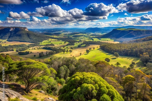 Scenic mountain countryside in highlands of NSW Australian plateau - Pioneer lookout. photo