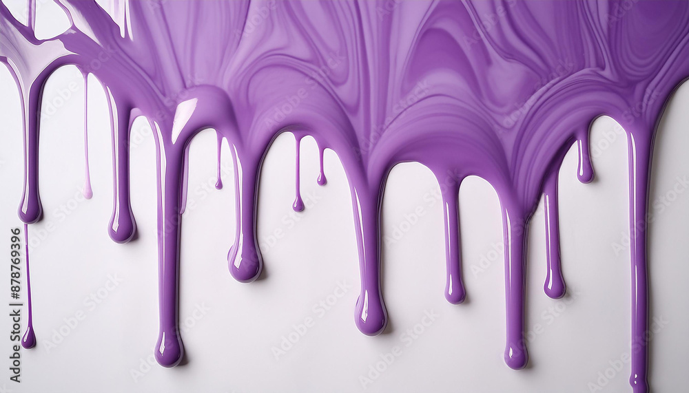 Naklejka premium Vibrant purple paint dripping on white background. Fresh bright paint flowing down. Abstract pattern