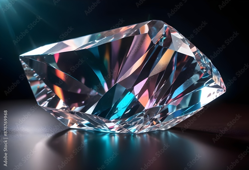 Burst flower like holographic Crystal with colorful light reflections, dark background, painting, multicolor, reflections, shiny, background, abstract, fantasy, beams, diamond, stone, concept