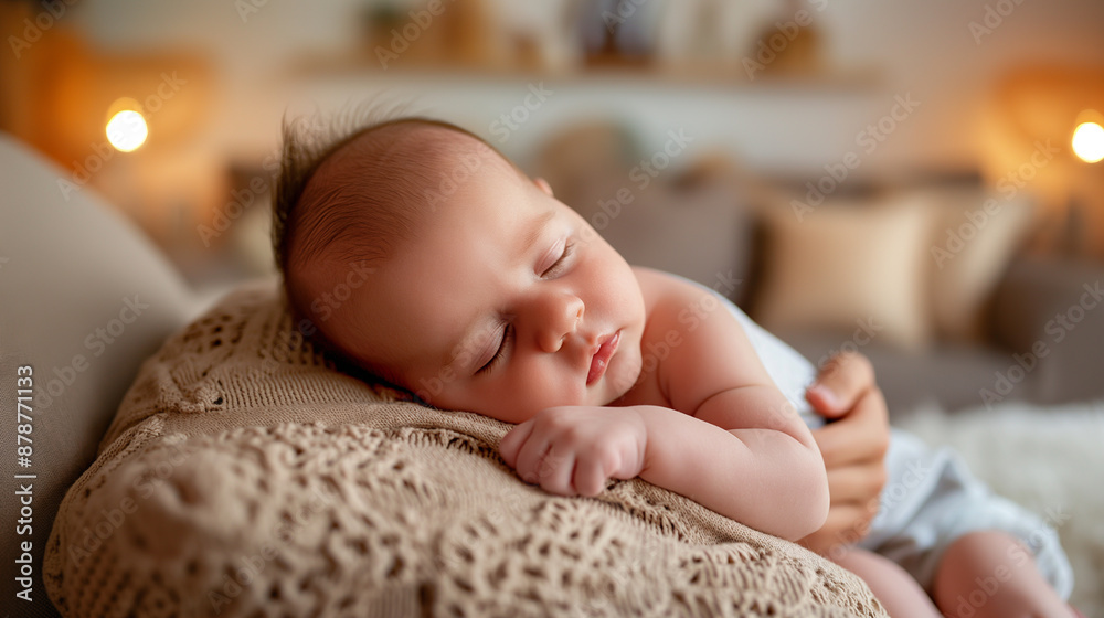 A telephoto angle photo of a baby sleeping on a parent’s chest, skin-to-skin, in a peaceful home setting, with copy space A telephoto angle photo of a baby sleeping on a parent’s chest, skin-to-skin, in a peaceful home setting, with copy space
