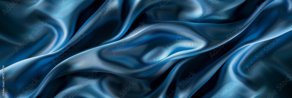 Blue drapery silk fabric background. Wavy satin cloth texture pattern. Smooth shiny drape material Blue drapery silk fabric background. Wavy satin cloth texture pattern. Smooth shiny drape material
