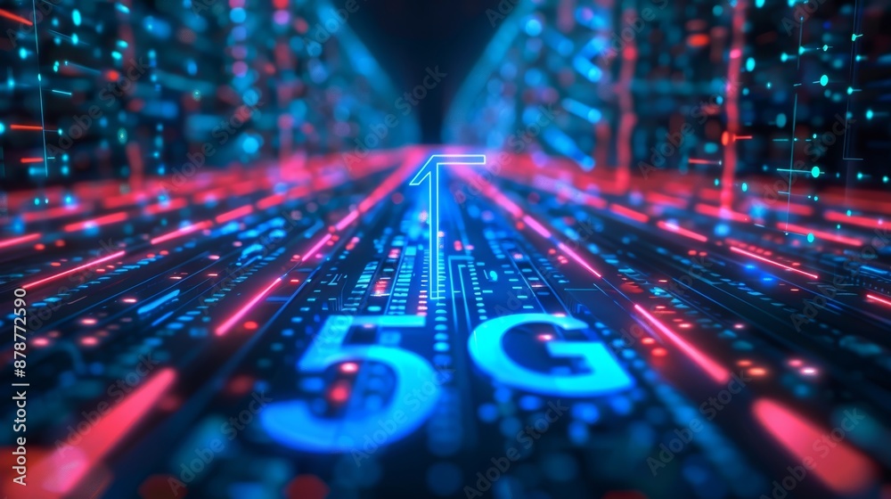 5G Network in a Digital Highway with Neon Lights