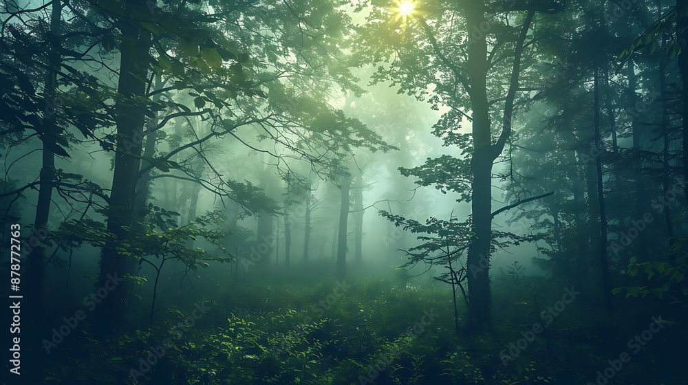 Obraz premium Mystic landscape with fog in the forest