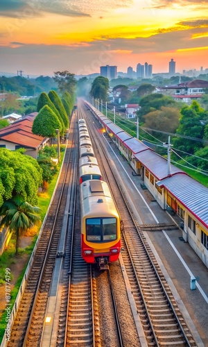 serpong, west java, indonesia, january 20th 2024 : commuter line stopping by at serpong train station at the day photo