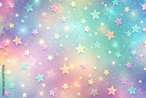 Rainbow unicorn fantasy background with stars and sparkles. Holographic illustration in pastel colors. Bright multicolored sky